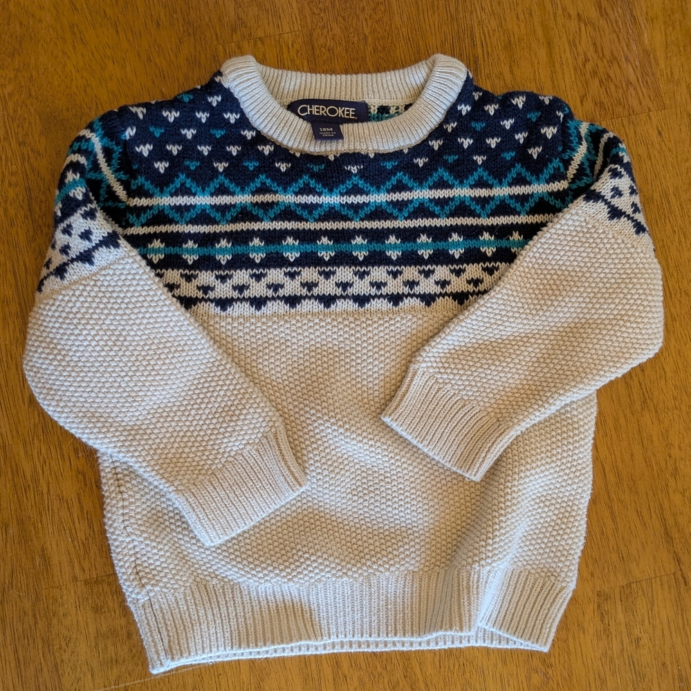 Cherokee Knit Sweater with Blue and White Pattern